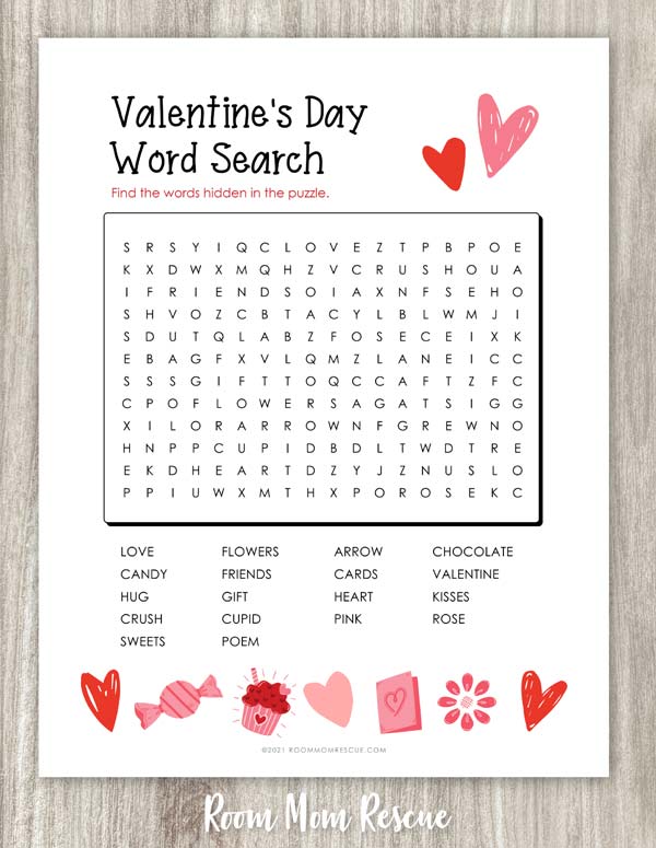 Free Printable Valentine s Day Word Search For 2nd 3rd 4th Grade Room Mom Rescue