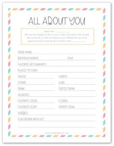 Editable Room Mom Questionnaire For Teacher Printable | Room Mom Rescue