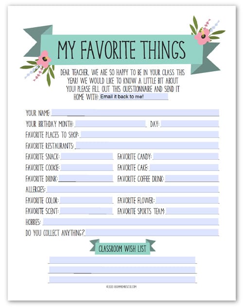 Printable Employee Favorite Things List Customize and Print