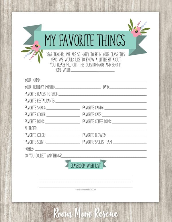 Teacher Questionnaire: Best Way to Get to Know The Teacher Printable