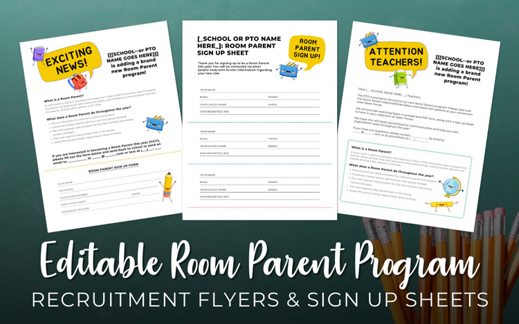 A set of room parent recruitment flyers