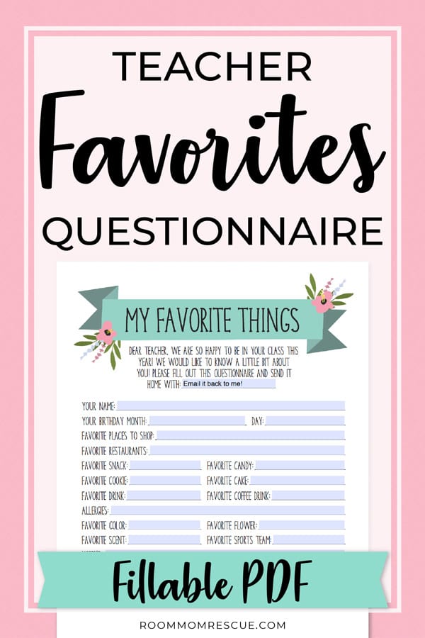 teacher favorites questionnaire