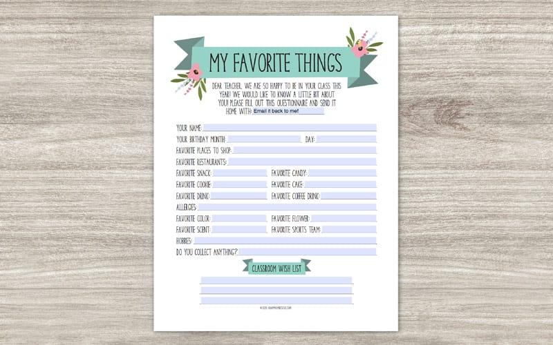 favorite things questionnaire employee