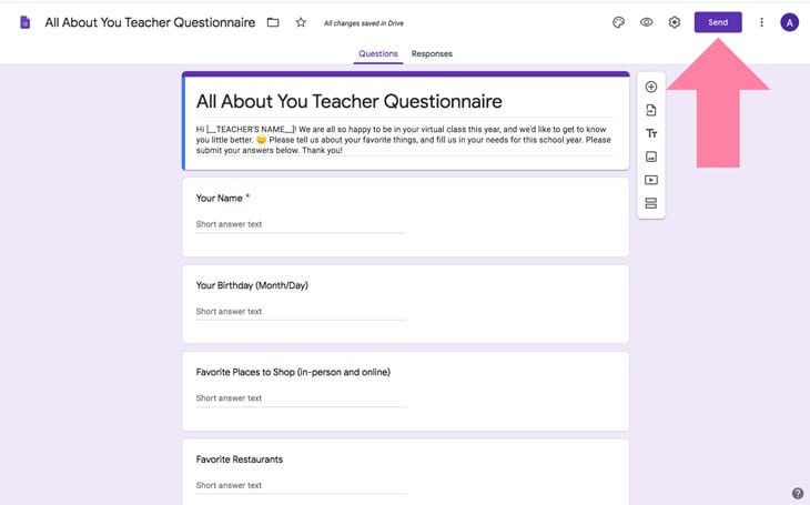 google forms teacher questionnaire room mom