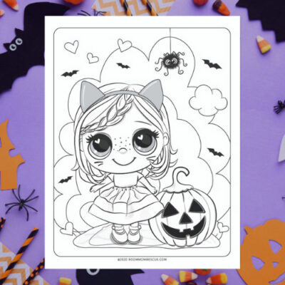 a "Cute Halloween Coloring Page" featuring a jack-o'-lantern