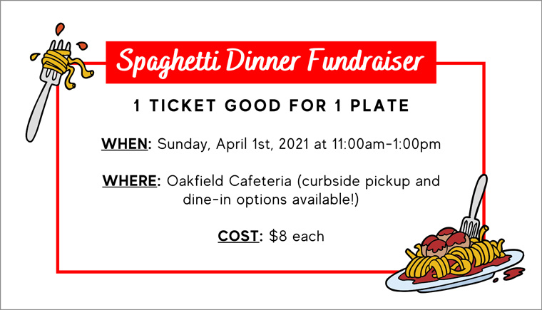 Spaghetti dinner fundraiser flyer ticket template in business card size