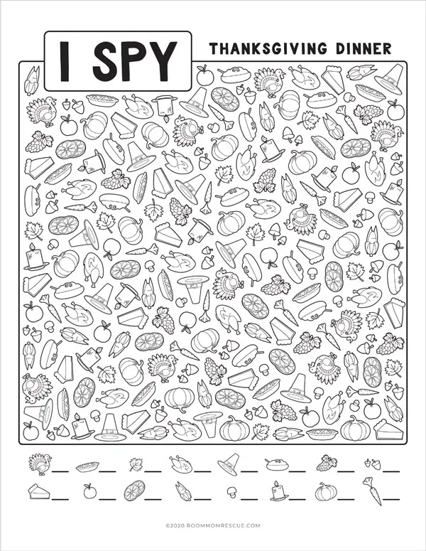 printable PDF thanksgiving I spy coloring page
