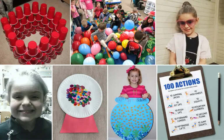 A cheerful and celebratory scene capturing the spirit of the 100th day of school