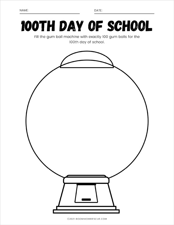 100th day of school gumball machine free printable