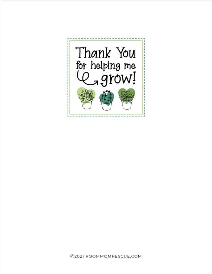 Thank You For Helping Me Grow Teacher Appreciation FREE Printable