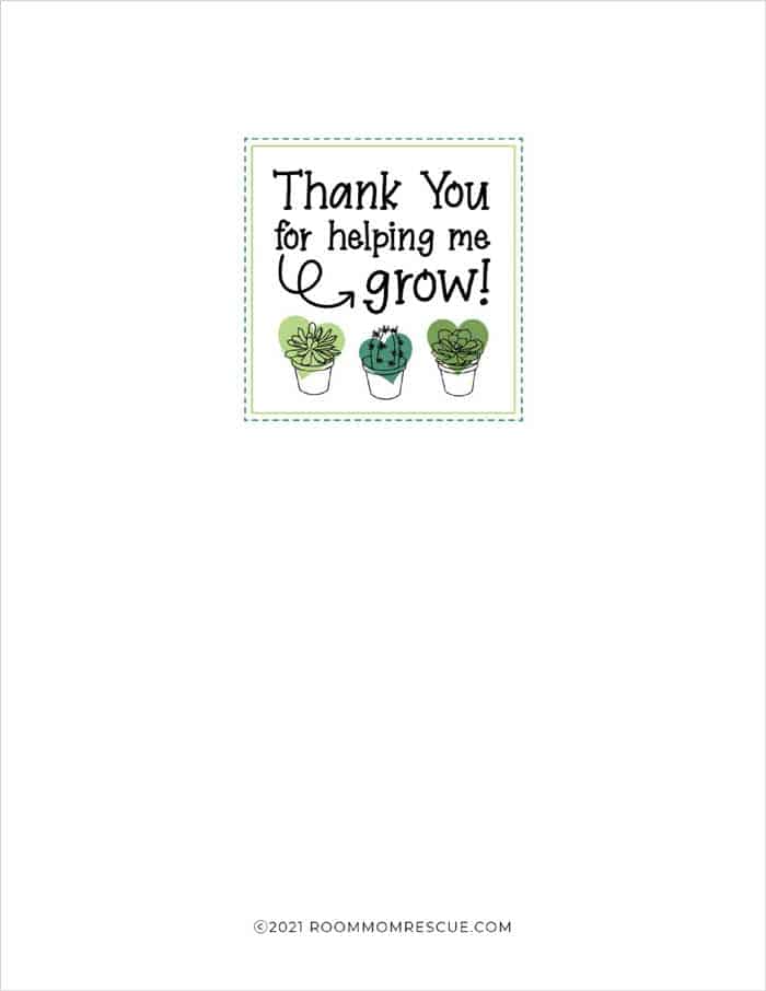 Thank You For Helping Me Grow Teacher Appreciation - FREE Printable | Room Mom Rescue