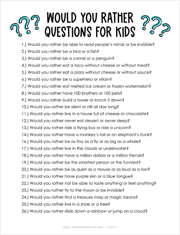 Would You Rather Questions For Kids Funny 