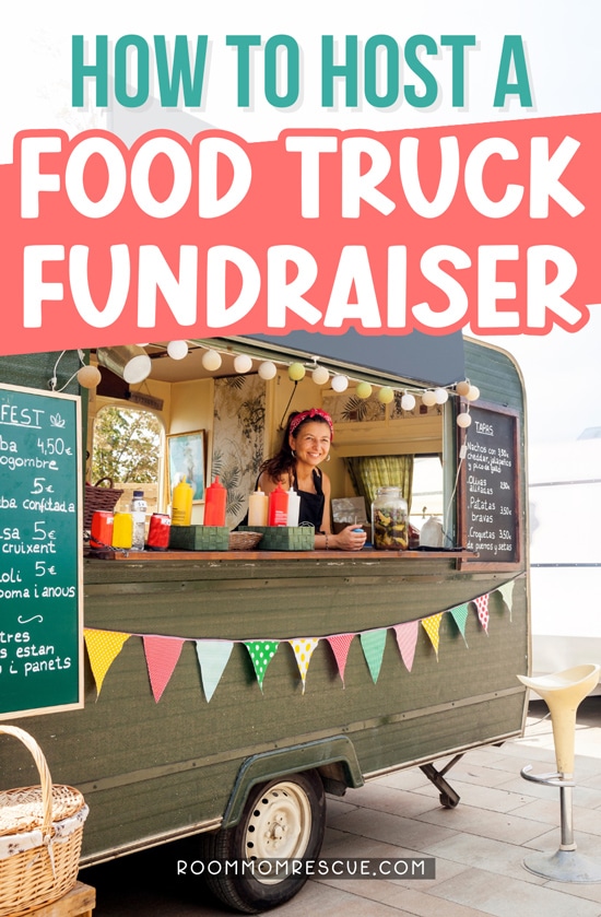 smiling woman in food truck with a text overlay that says"how to host a food truck fundraiser"