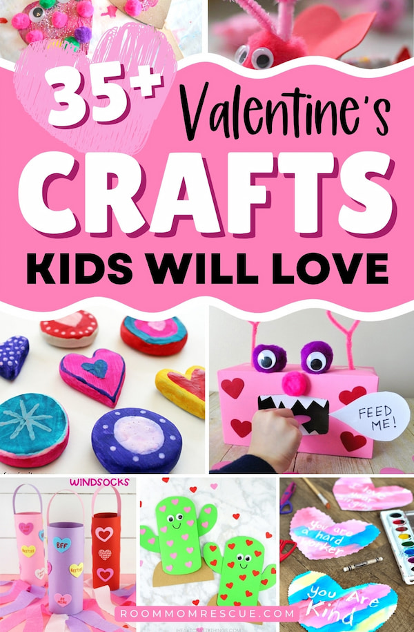 collage of Valentine crafts for kids to make.