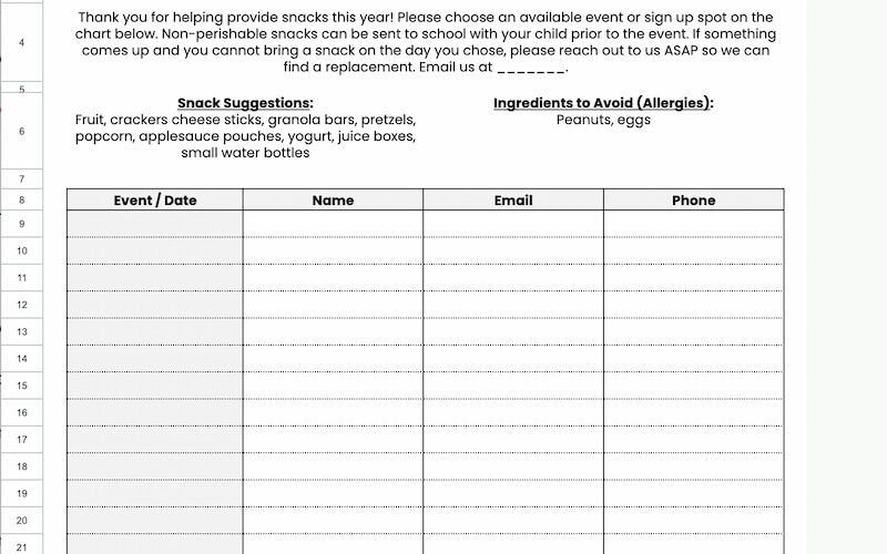 Finding and Creating the Best Snack Sign Up Sheet